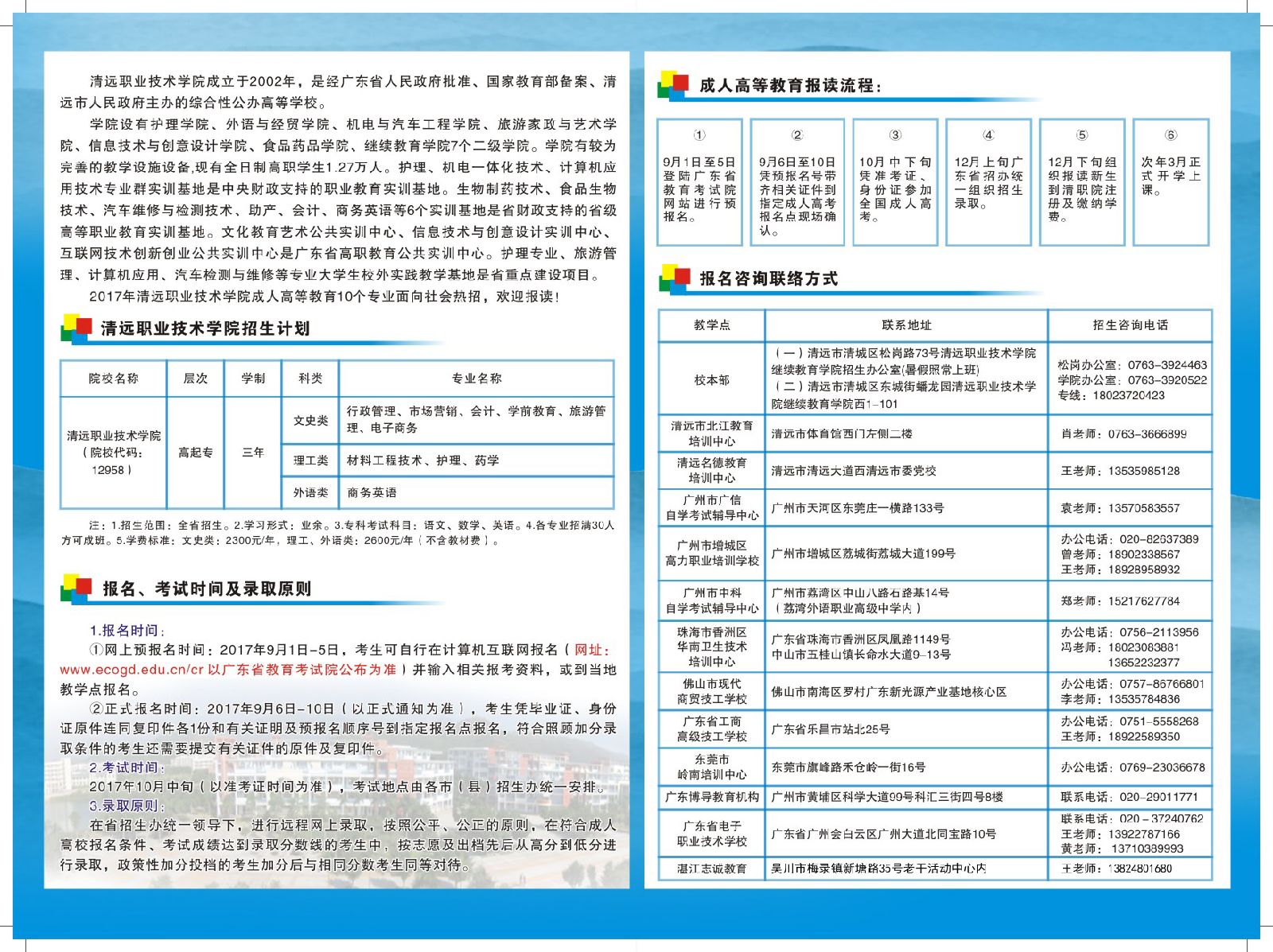 2020年清远职业技术学院成人高考招生简章