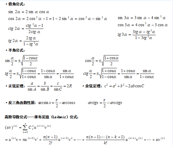 2020年江苏成人高考专升本高等数学（二）考点总结