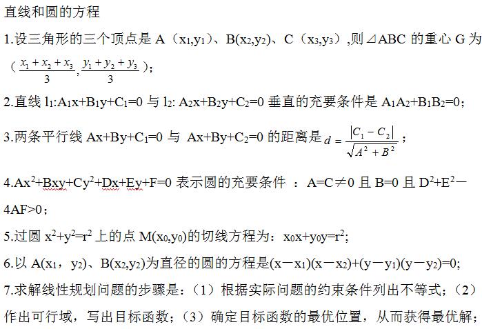 2020年江苏成人高考高起点理科《数学》考点讲解：直线和圆的方程