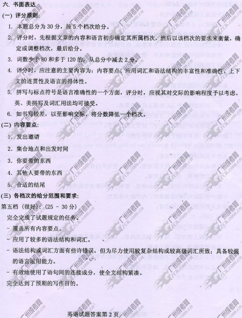 广东省成人高考2014年统一考试英语真题A卷参考答案