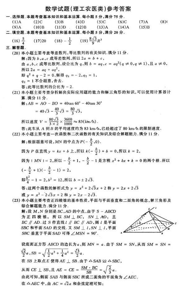 2002年成人高考数学试题及答案(高起点理工类)